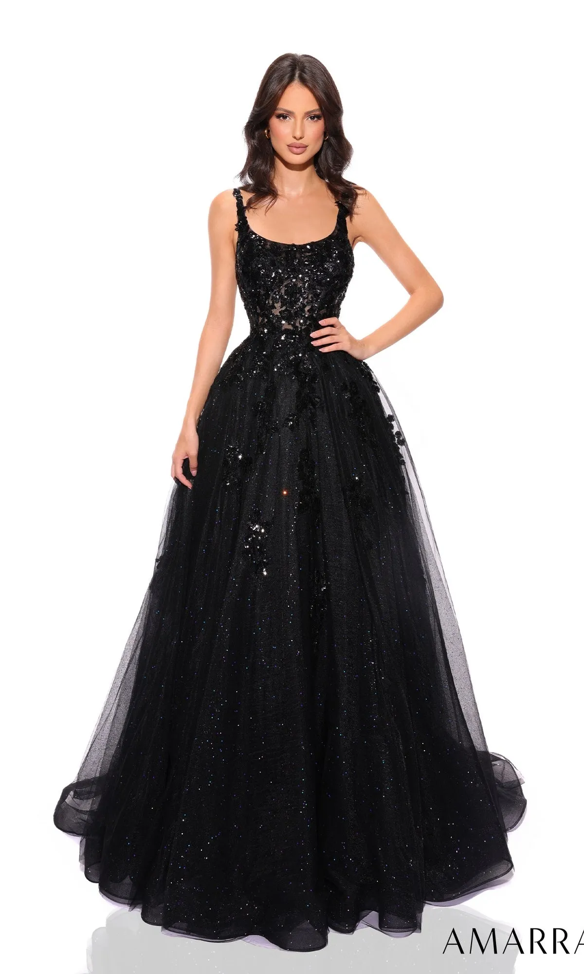 Amarra Glitter-Tulle Long Prom Ball Gown 88749 sold by PromGirl product image thumbnail 4