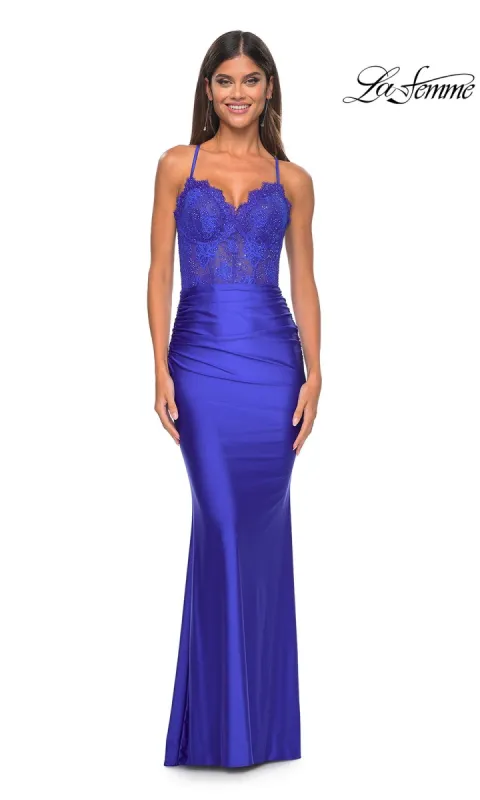 La Femme Sheer-Corset Tight Long Prom Dress 31272 sold by PromGirl