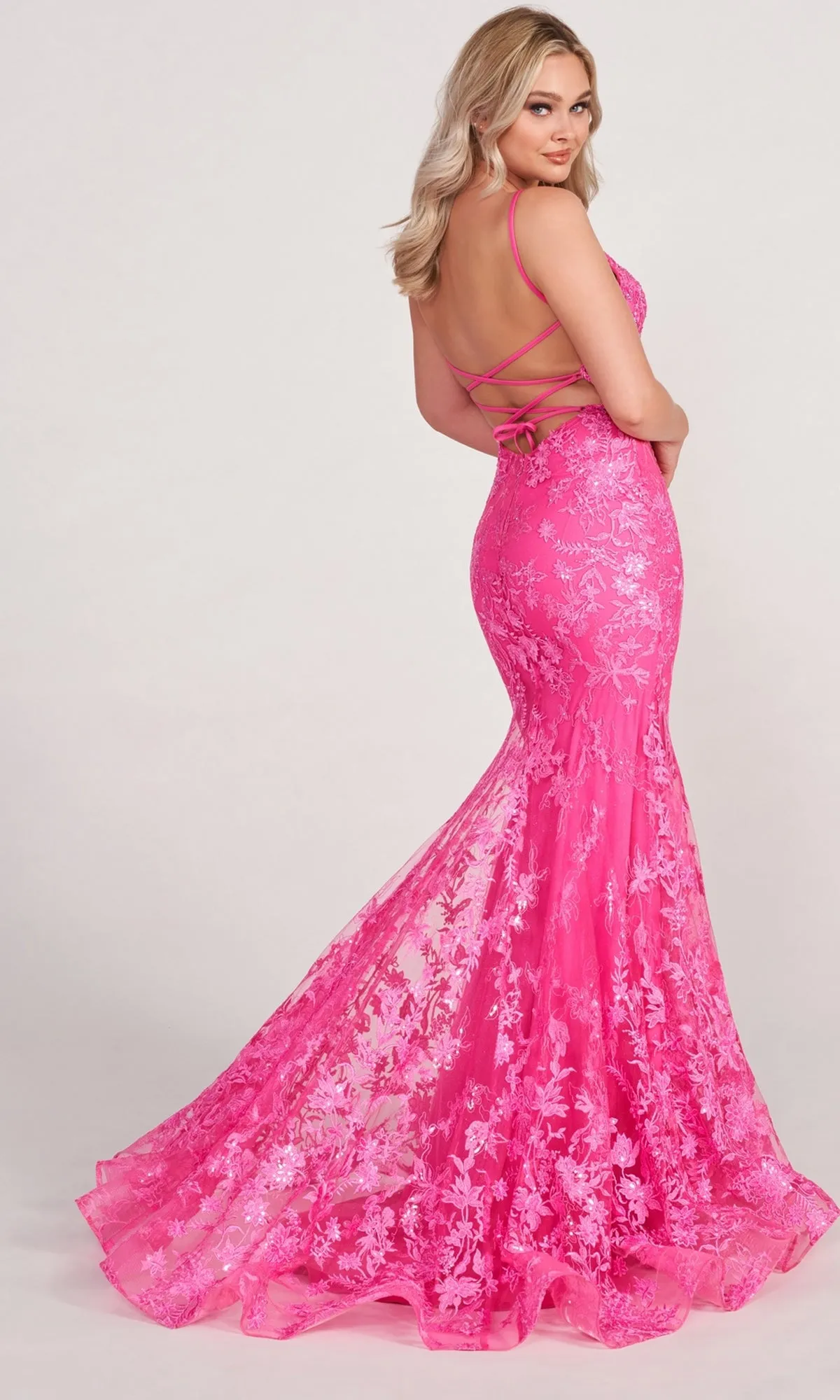 Ellie Wilde Embroidered-Lace Mermaid Prom Dress sold by PromGirl product image thumbnail 2