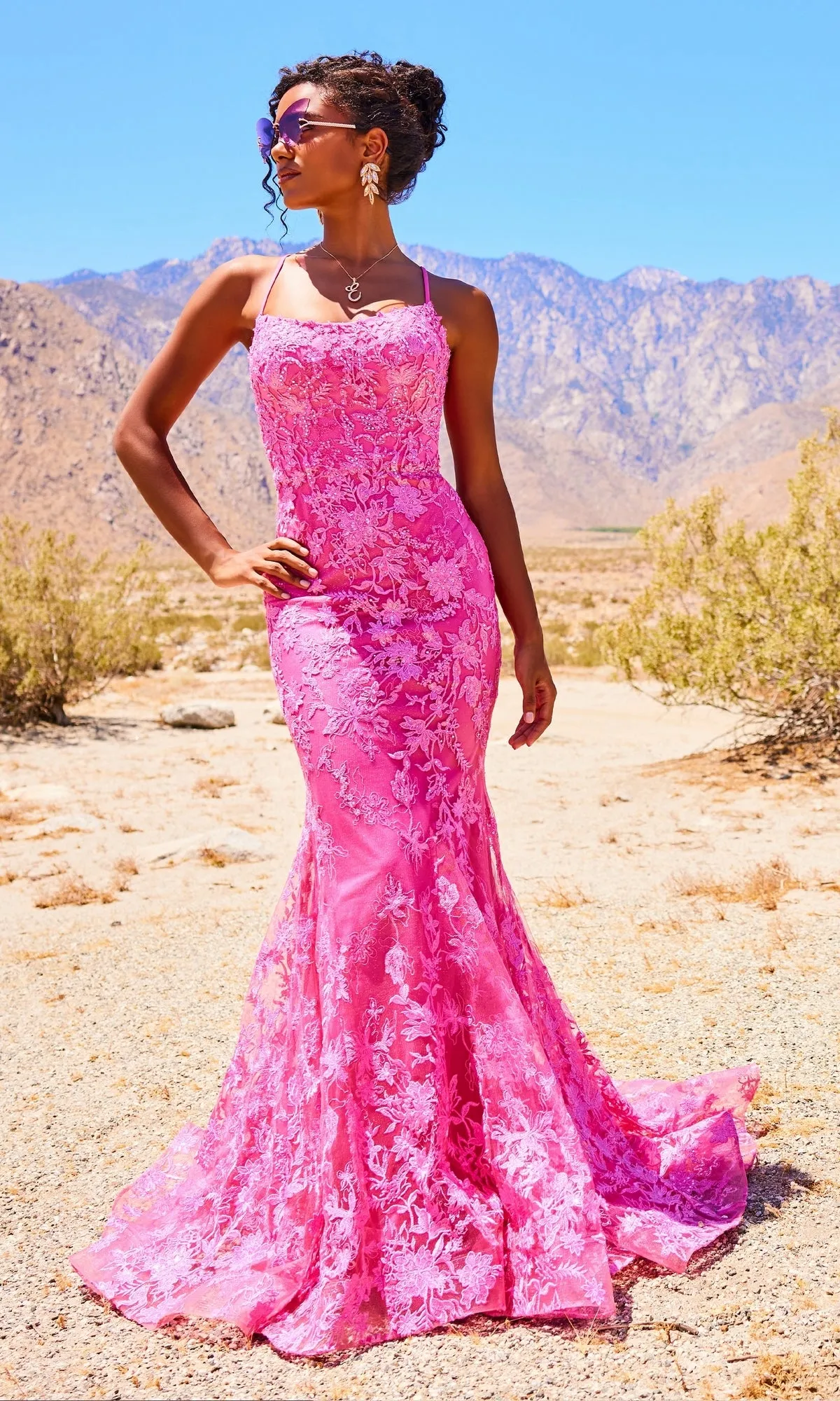 Ellie Wilde Embroidered-Lace Mermaid Prom Dress sold by PromGirl