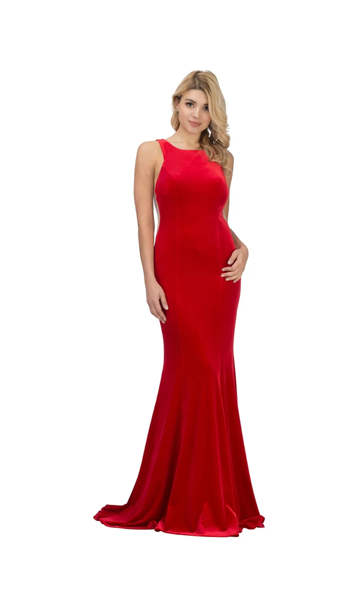 Sheer-Sides Long Velvet Prom Dress: Chicas C7052 sold by PromGirl product image thumbnail 4
