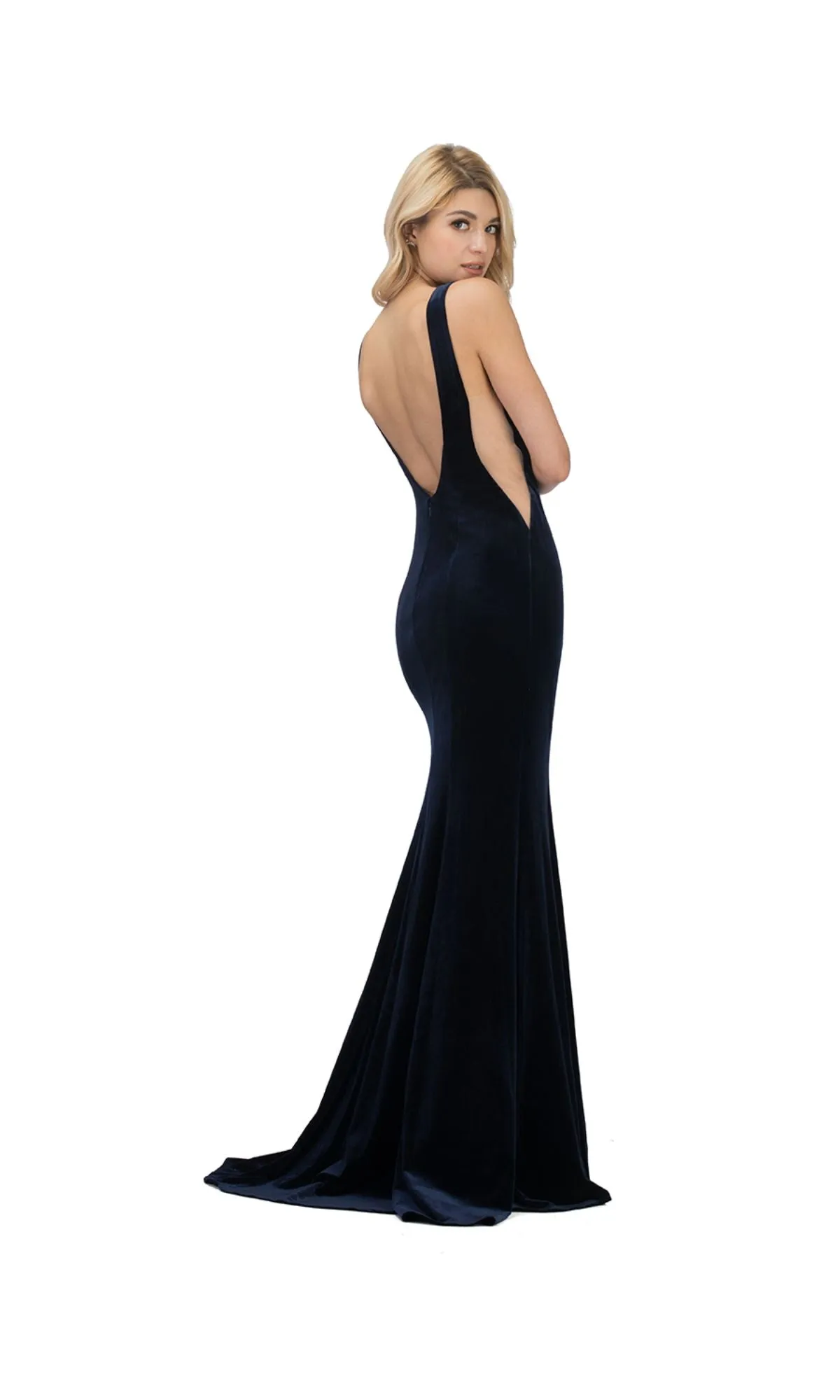 Sheer-Sides Long Velvet Prom Dress: Chicas C7052 sold by PromGirl product image thumbnail 2