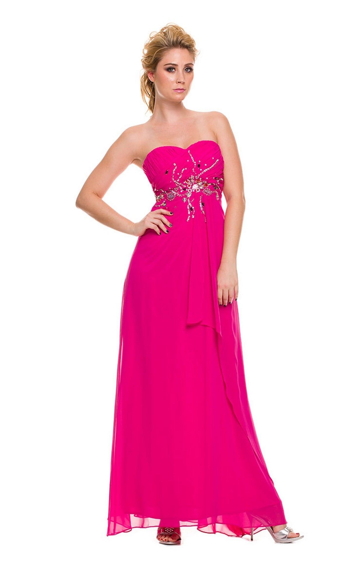 Fuchsia Pink Long Strapless Sweetheart Prom Dress sold by PromGirl