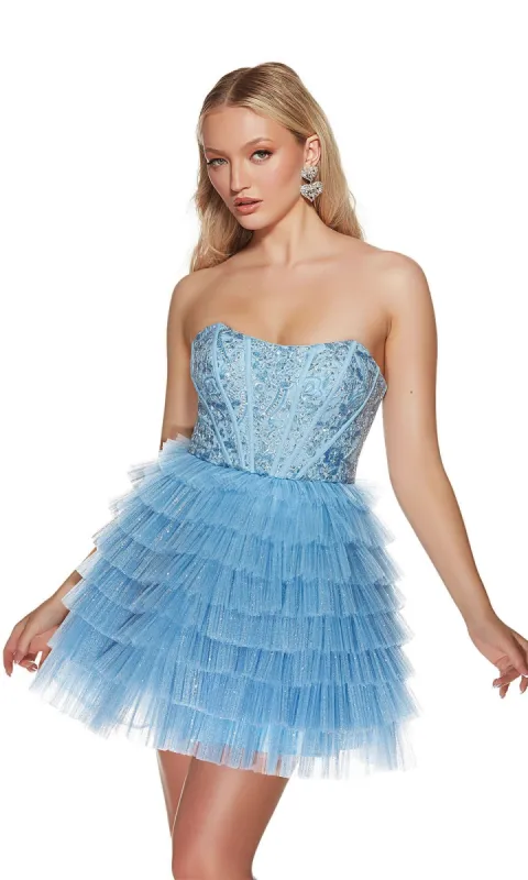 Alyce Short Strapless Tiered Homecoming Dress 3767 sold by PromGirl