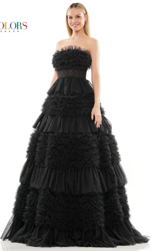 Lace-Up Strapless Long Ruffled Prom Ball Gown 3185 sold by PromGirl