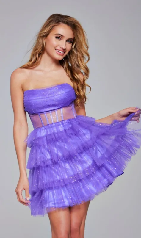 Strapless Short Glitter Hoco Dress: Jovani 39666 sold by PromGirl