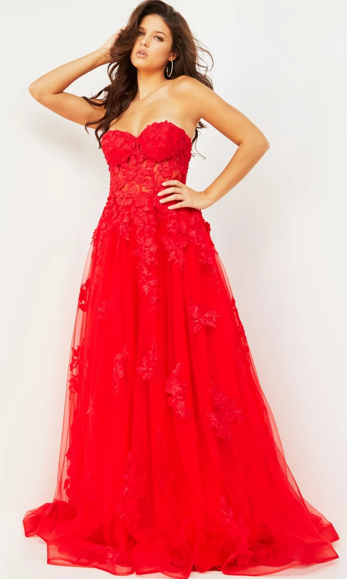 Jovani Strapless Long Lace A-Line Prom Dress 07901 sold by PromGirl product image thumbnail 5