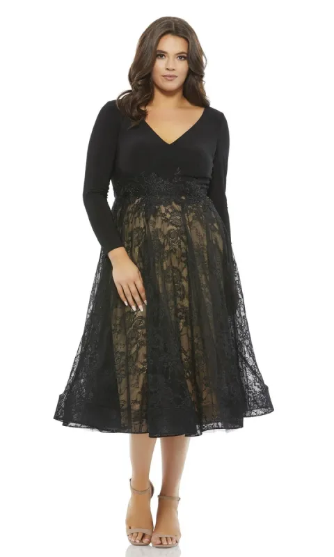 Plus-Size Long-Sleeve Black Party Dress 67897 sold by PromGirl