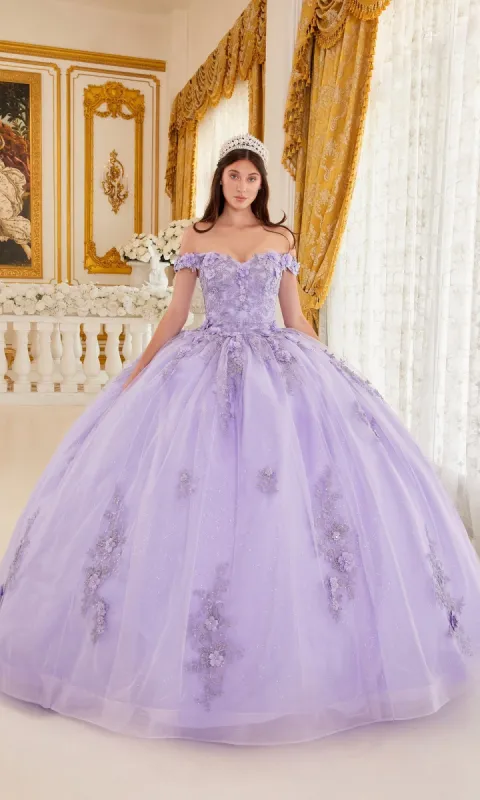 Quinceañera Dress with 3-D Flowers: Ladivine 15702 sold by PromGirl