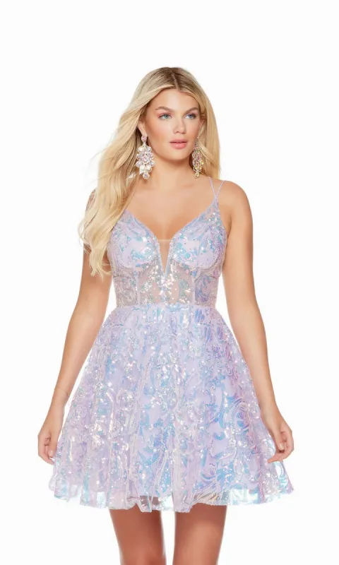 Alyce Strappy-Back Short Sequin Hoco Dress 3125 sold by PromGirl