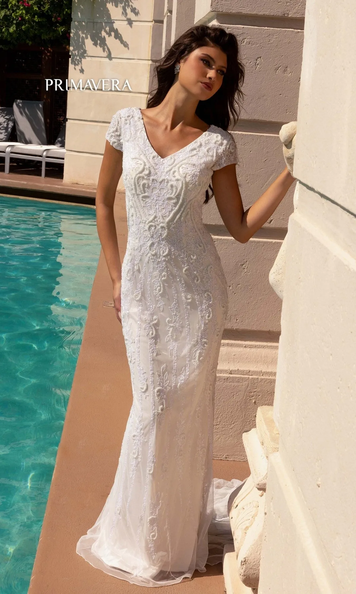 Long Wedding Dress 11121 by Primavera sold by PromGirl