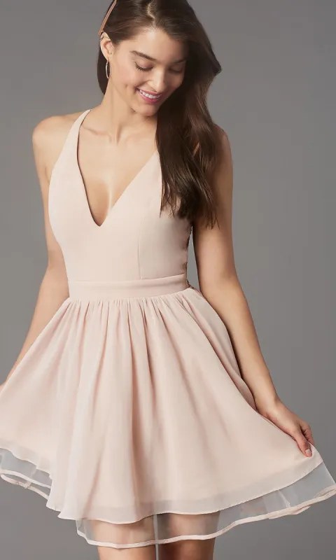 Short Lace-Back Homecoming Party Dress by PromGirl sold by PromGirl
