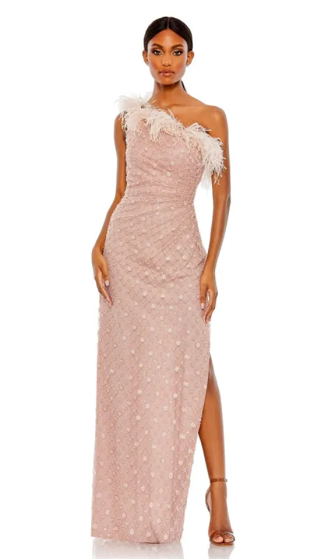 Feather One-Shoulder Formal Gown: Mac Duggal 68139 sold by PromGirl