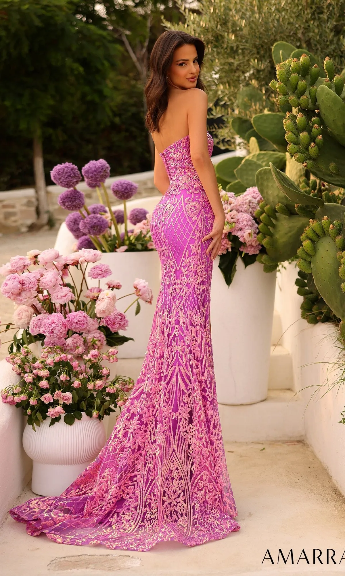Amarra Strapless Long Sequin-Print Prom Gown 88746 sold by PromGirl product image thumbnail 2