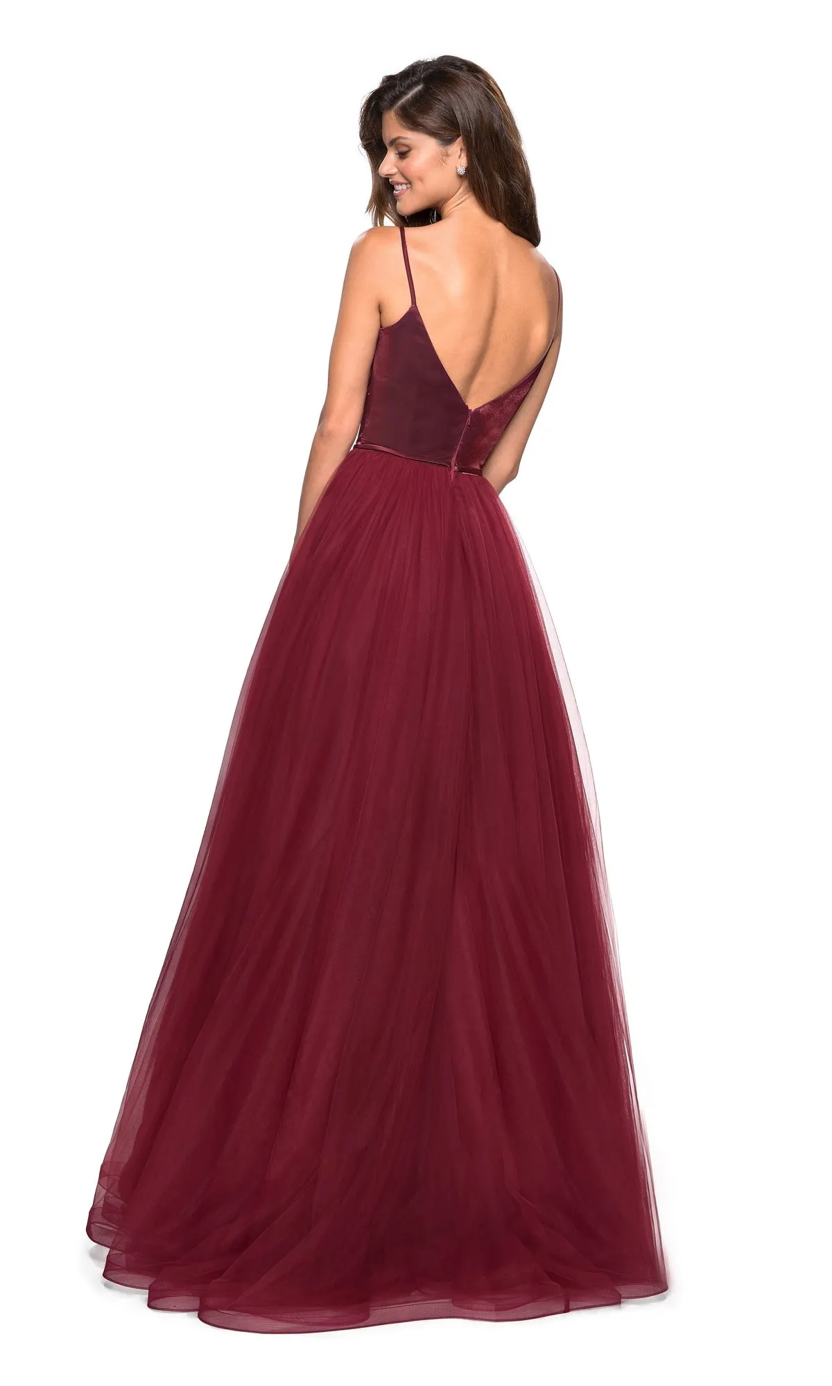 A-Line Open-Back V-Neck Prom Dress: La Femme 27485 sold by PromGirl product image thumbnail 2