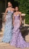 Feather-Trim Long Beaded Mermaid Prom Dress CC2308 sold by PromGirl