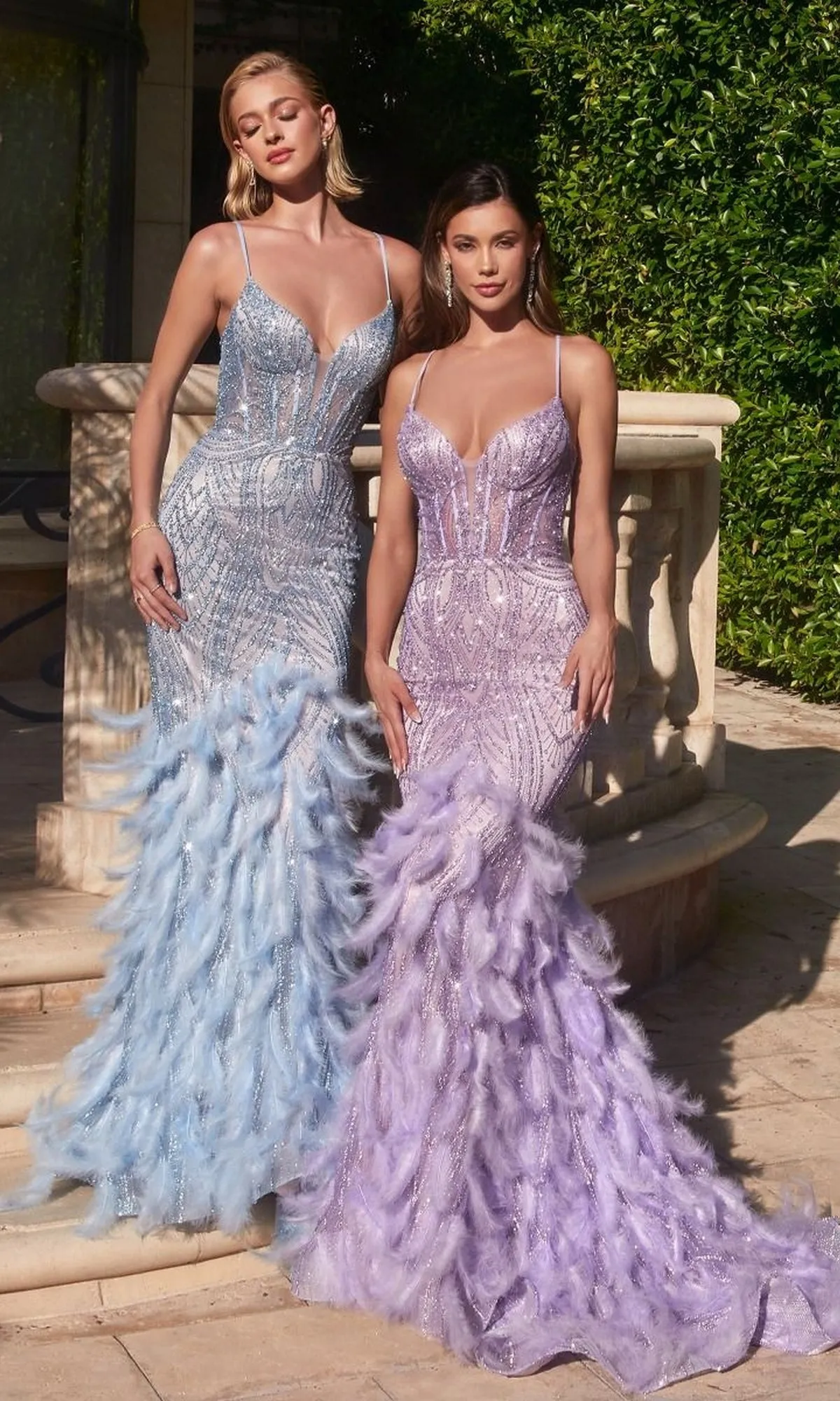 Feather-Trim Long Beaded Mermaid Prom Dress CC2308 sold by PromGirl product image thumbnail 5