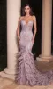 Feather-Trim Long Beaded Mermaid Prom Dress CC2308 sold by PromGirl