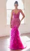 Feather-Trim Long Beaded Mermaid Prom Dress CC2308 sold by PromGirl