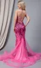 Sequin-Print Long Prom Dress 7021 with Tulle Train sold by PromGirl