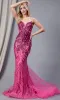 Sequin-Print Long Prom Dress 7021 with Tulle Train sold by PromGirl