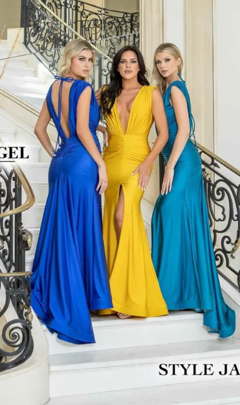 Tie-Back Long V-Neck Prom Dress: Jessica Angel 779 sold by PromGirl