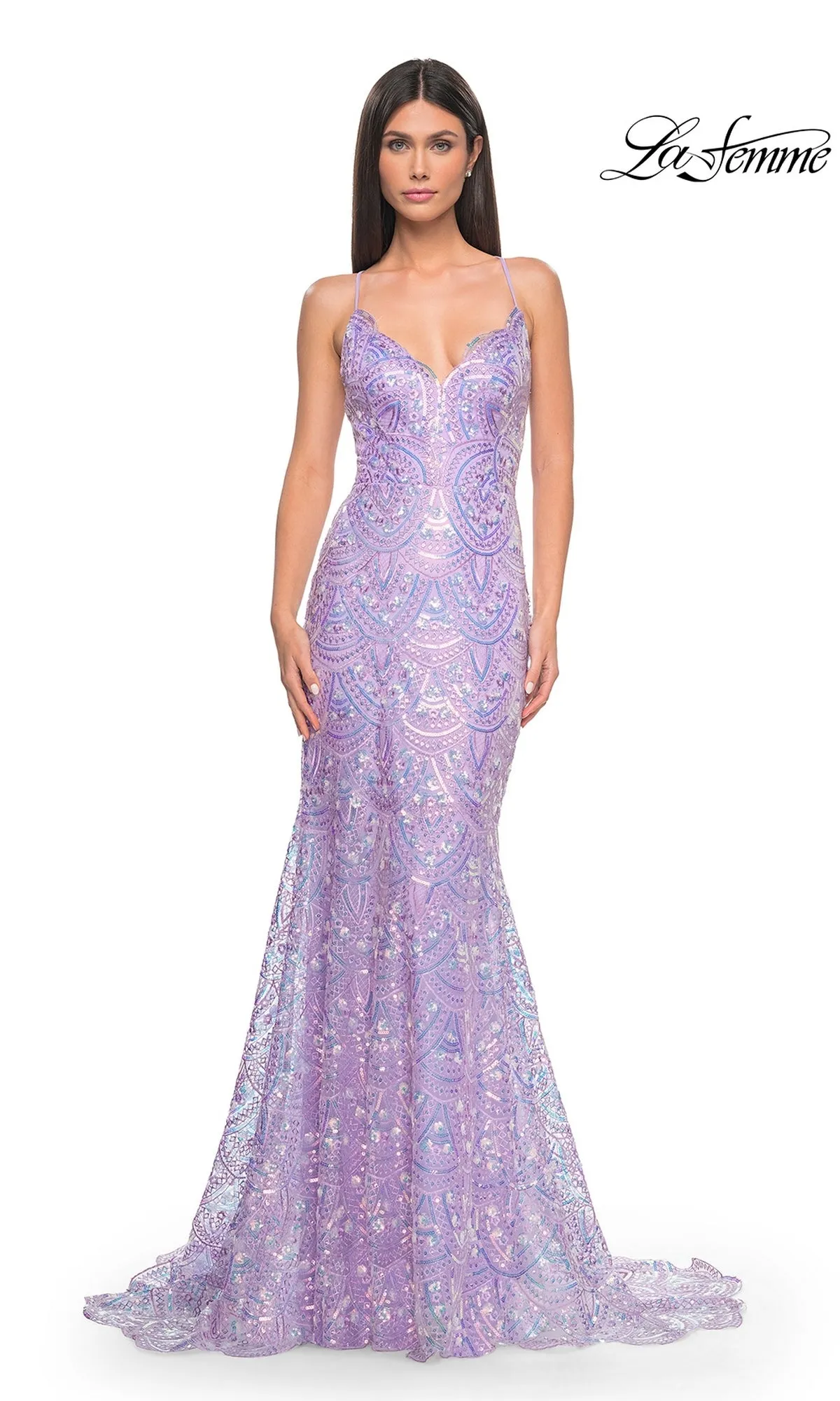La Femme Sequin-Print Long Prom Dress 31865 sold by PromGirl