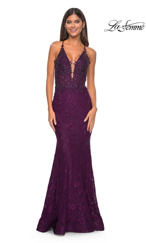 La Femme Beaded-Lace Long Prom Dress 31265 sold by PromGirl