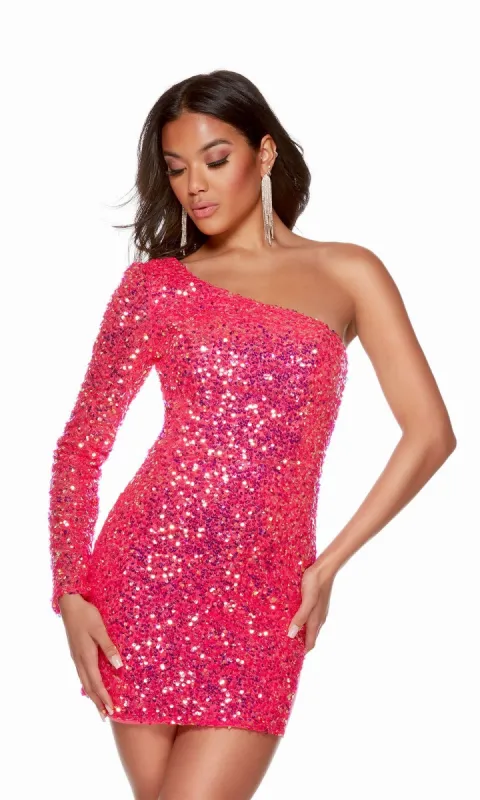 One-Sleeve Sequin Mini Homecoming Dress 4771 sold by PromGirl