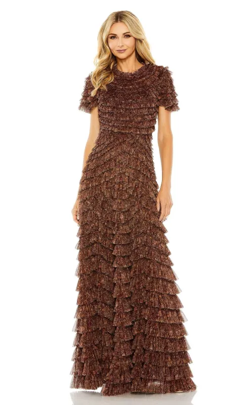 Long Brown Ruffled Formal Dress: Mac Duggal 8042 sold by PromGirl
