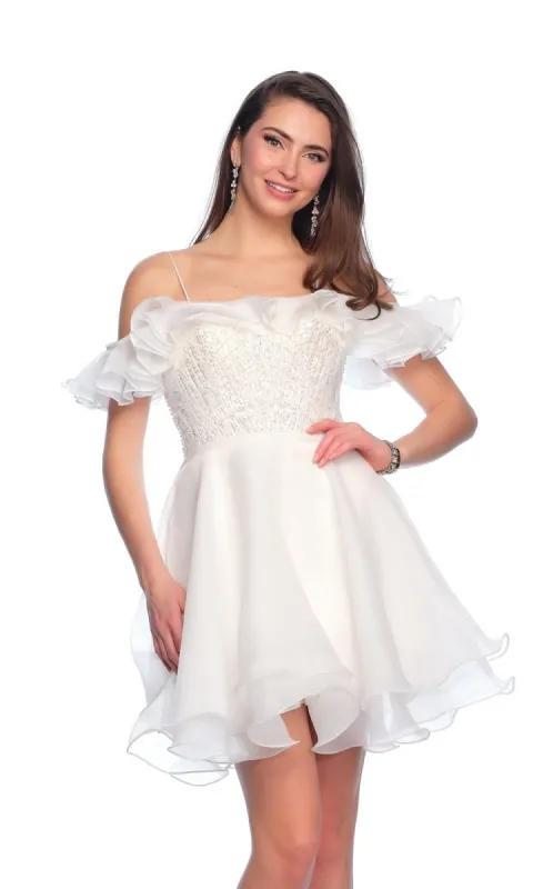 Short Ivory Ruffle Hoco Dress 11201 sold by PromGirl