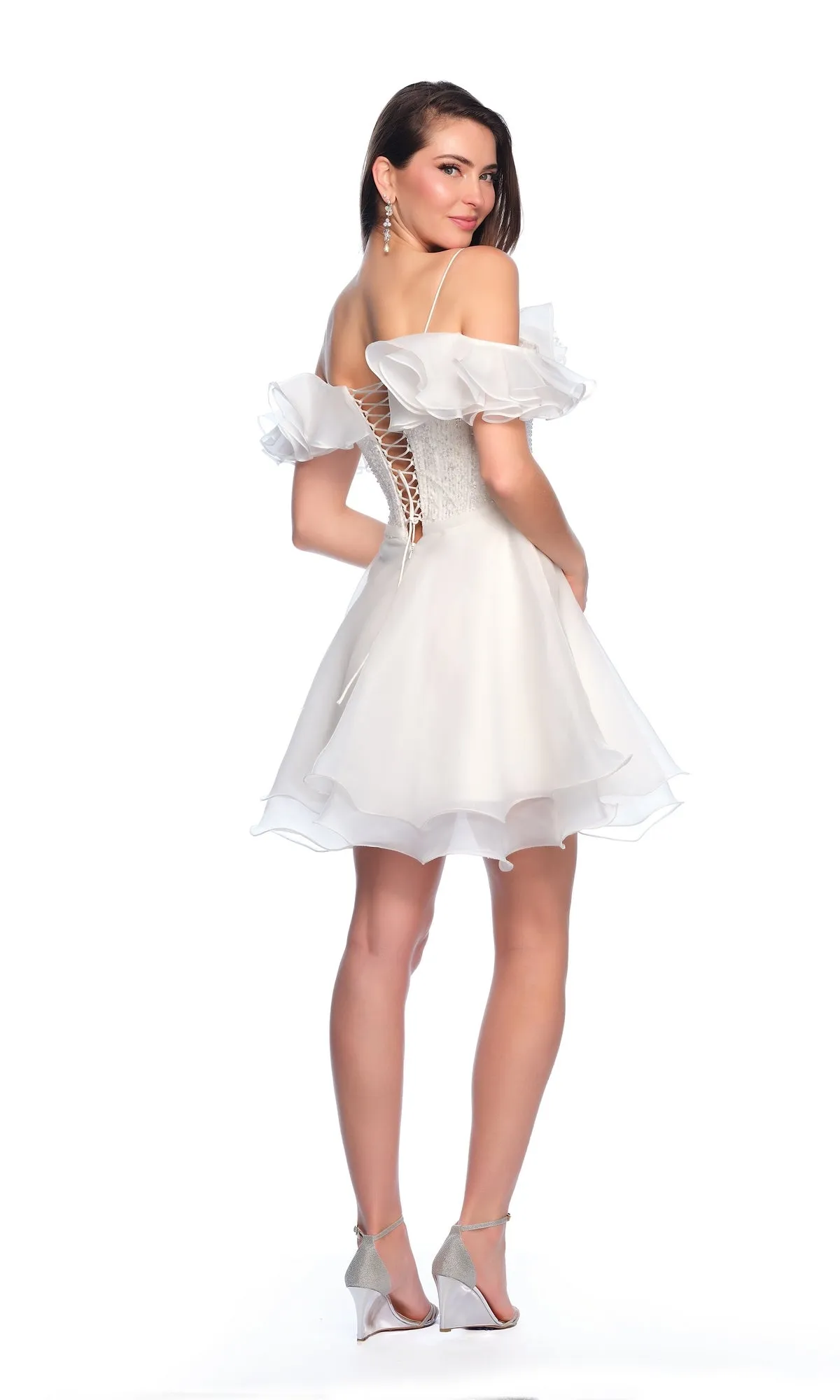Short Ivory Ruffle Hoco Dress 11201 sold by PromGirl product image thumbnail 3