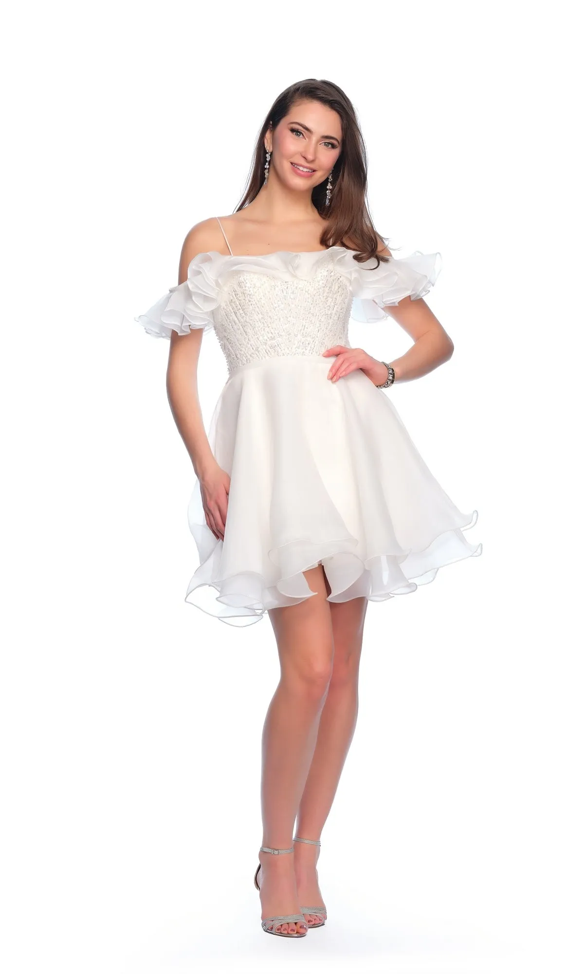 Short Ivory Ruffle Hoco Dress 11201 sold by PromGirl product image thumbnail 4