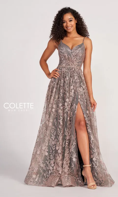 Colette CL2022 Strappy A-Line Glitter Prom Dress sold by PromGirl