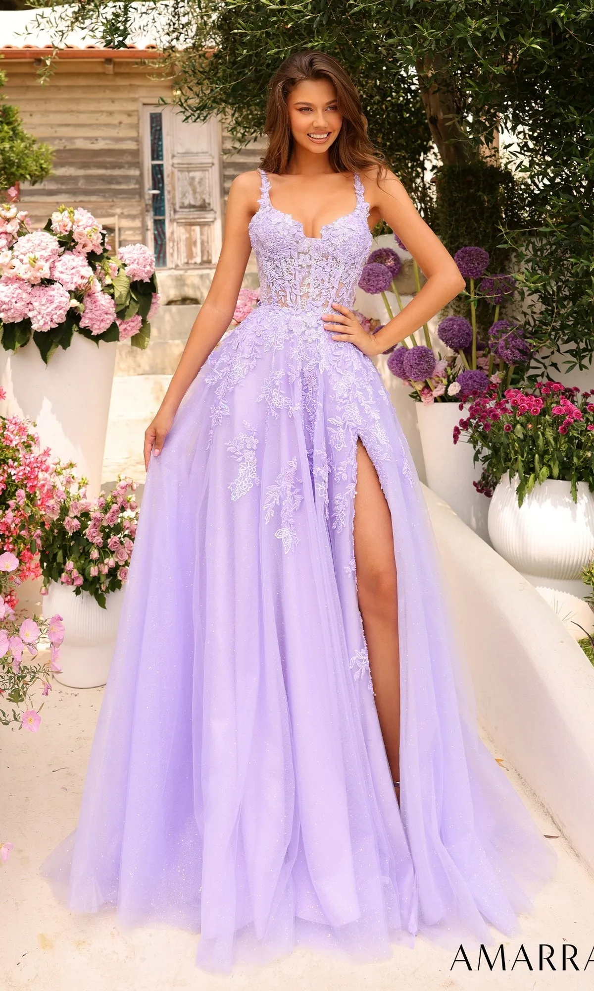 Amarra Floral-Bodice Long Prom Ball Gown 88849 sold by PromGirl