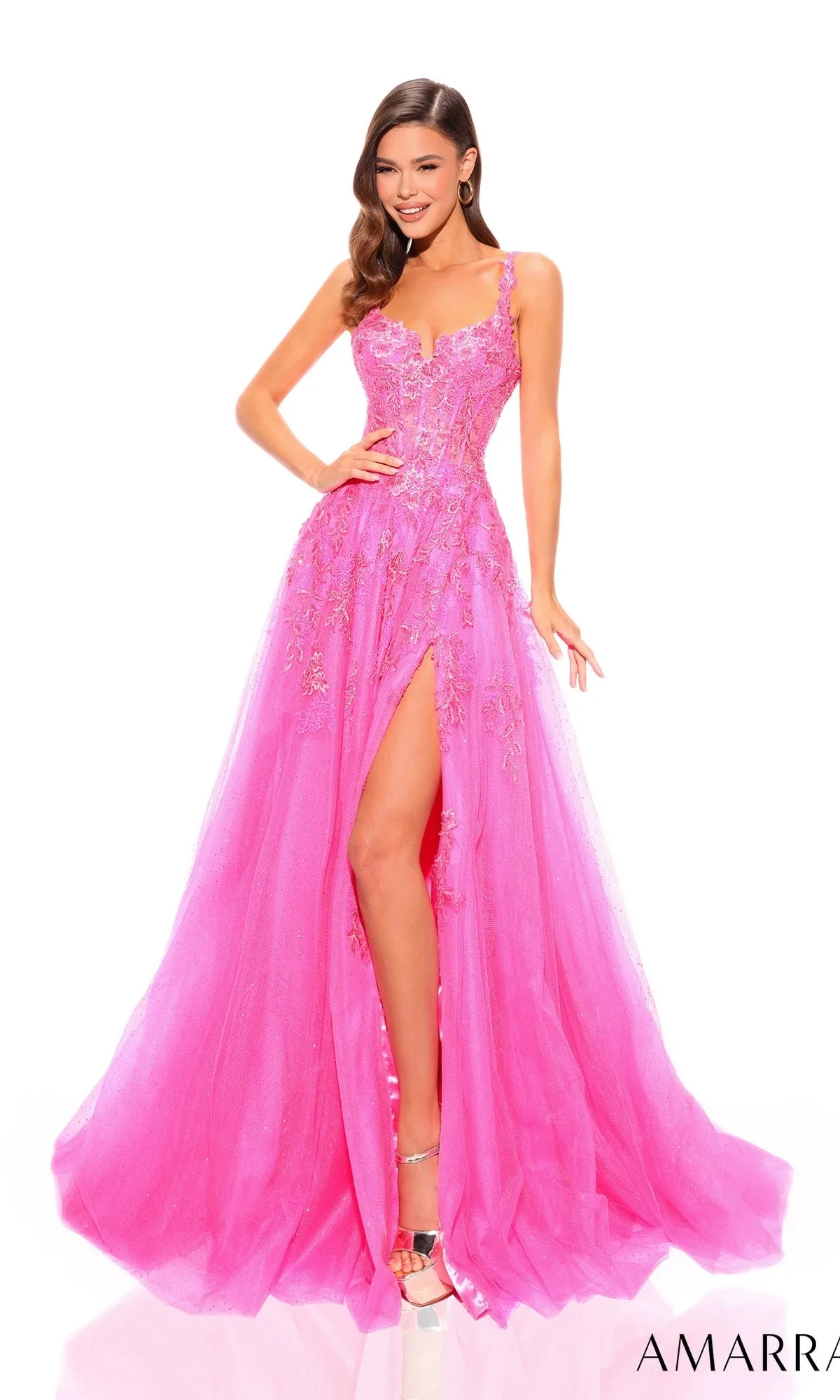 Amarra Floral-Bodice Long Prom Ball Gown 88849 sold by PromGirl product image thumbnail 4