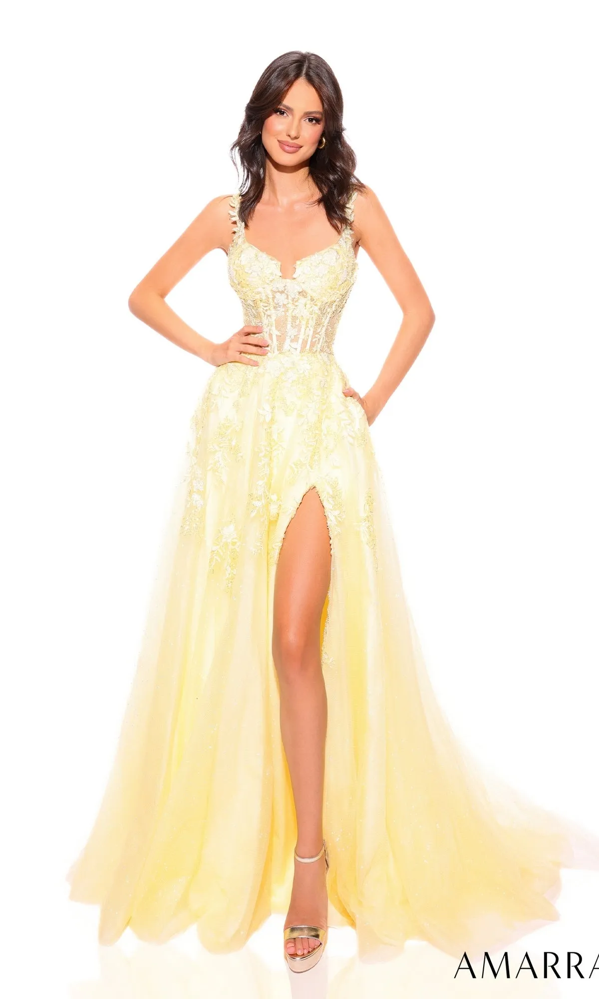 Amarra Floral-Bodice Long Prom Ball Gown 88849 sold by PromGirl product image thumbnail 5