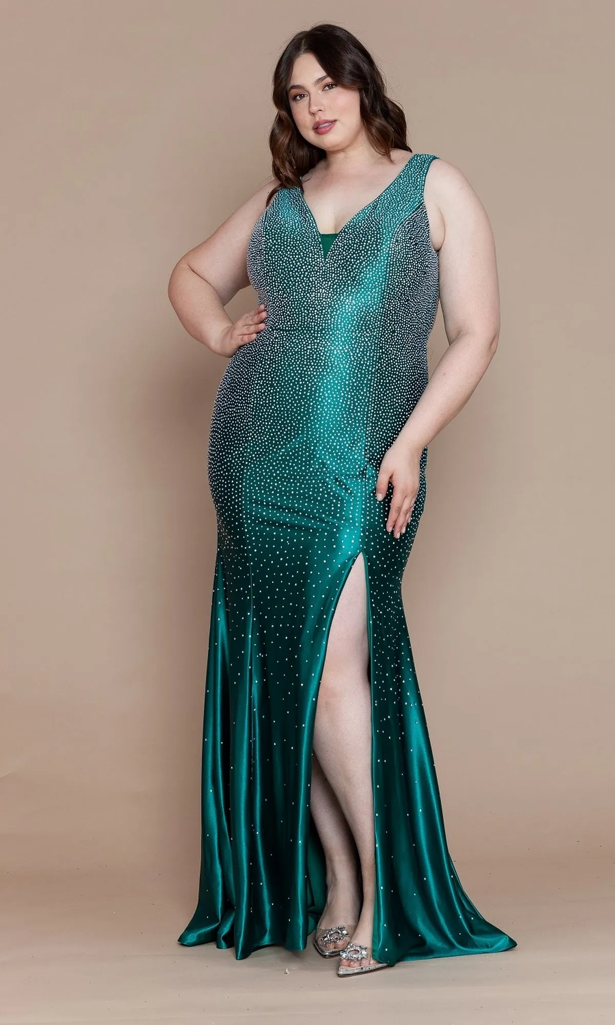 Spandex Long Beaded Plus-Size Prom Dress W1130 sold by PromGirl product image thumbnail 4