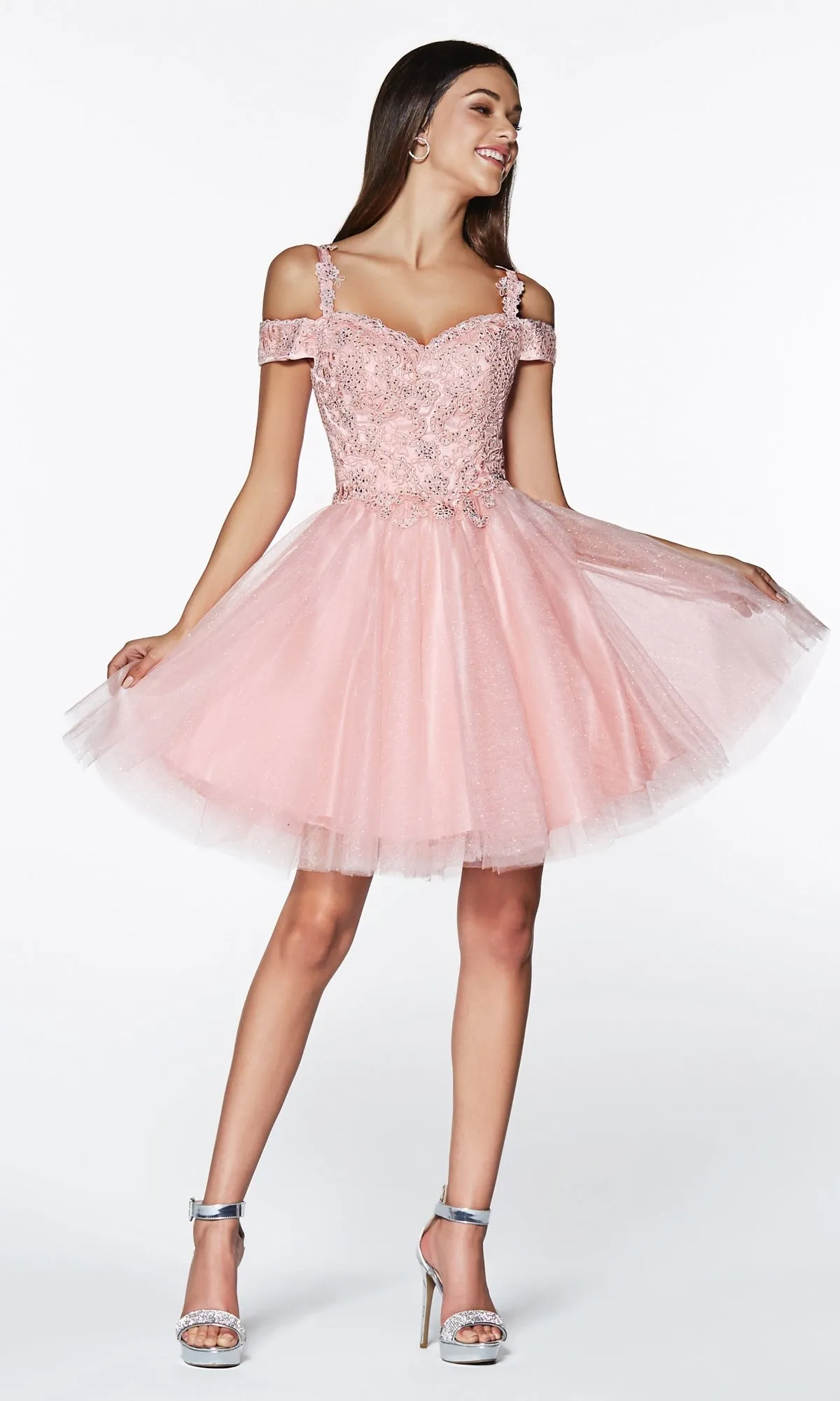 Cold-Shoulder Short Glitter Homecoming Dress CD0132 sold by PromGirl product image thumbnail 3