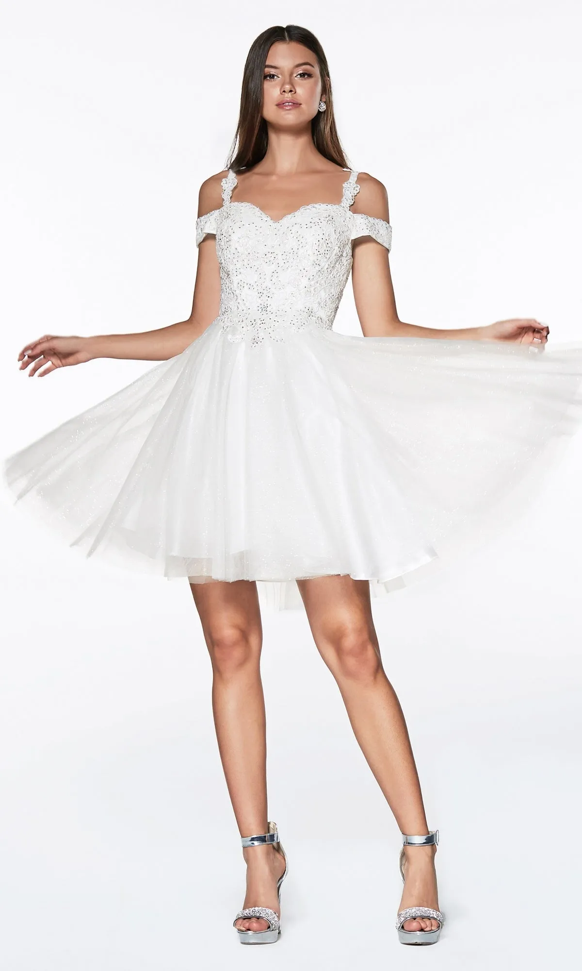 Cold-Shoulder Short Glitter Homecoming Dress CD0132 sold by PromGirl product image thumbnail 5