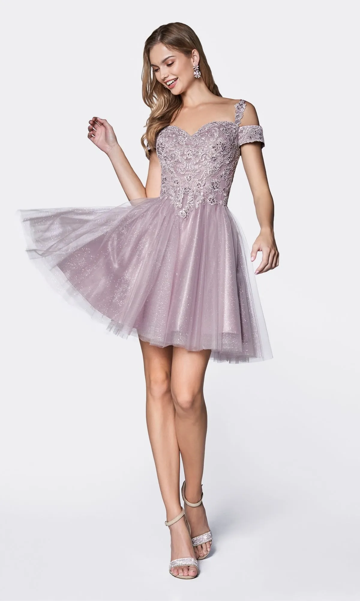 Cold-Shoulder Short Glitter Homecoming Dress CD0132 sold by PromGirl product image thumbnail 4