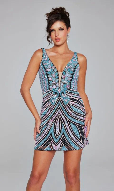 Jovani Short Beaded V-Neck Homecoming Dress 25925 sold by PromGirl