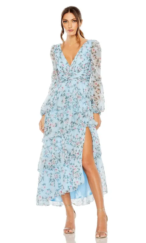 Print Midi Wedding Guest Dress: Mac Duggal 55880 sold by PromGirl