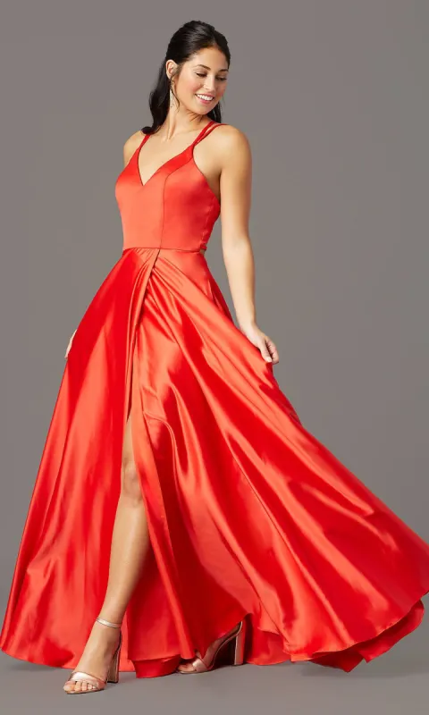 Faux-Wrap Long Satin Formal Prom Dress by PromGirl sold by PromGirl