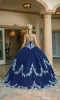 High-Neck Navy Quinceanera Dress 1607 sold by PromGirl