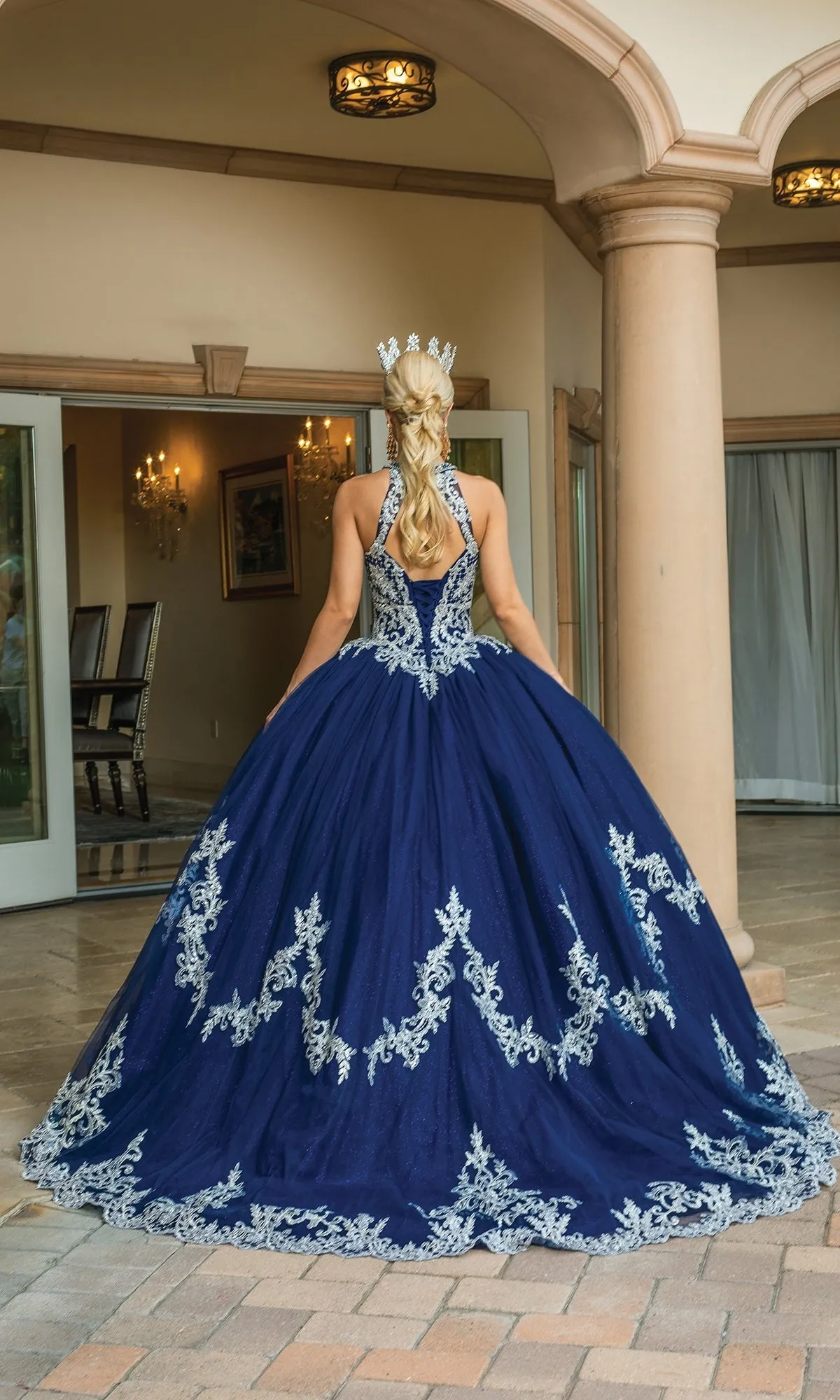 High-Neck Navy Quinceanera Dress 1607 sold by PromGirl product image thumbnail 2