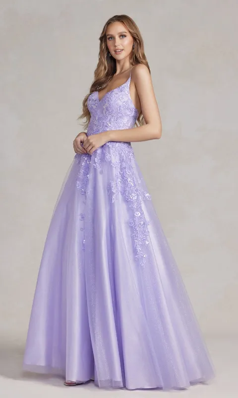Lilac Purple Corset-Back Long Prom Ball Gown sold by PromGirl