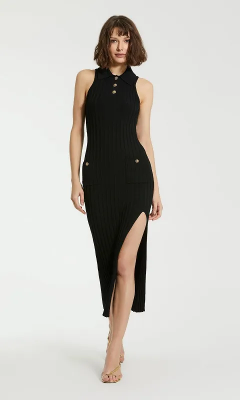 Mac Duggal Midi Black Knit Casual Party Dress K10030 sold by PromGirl