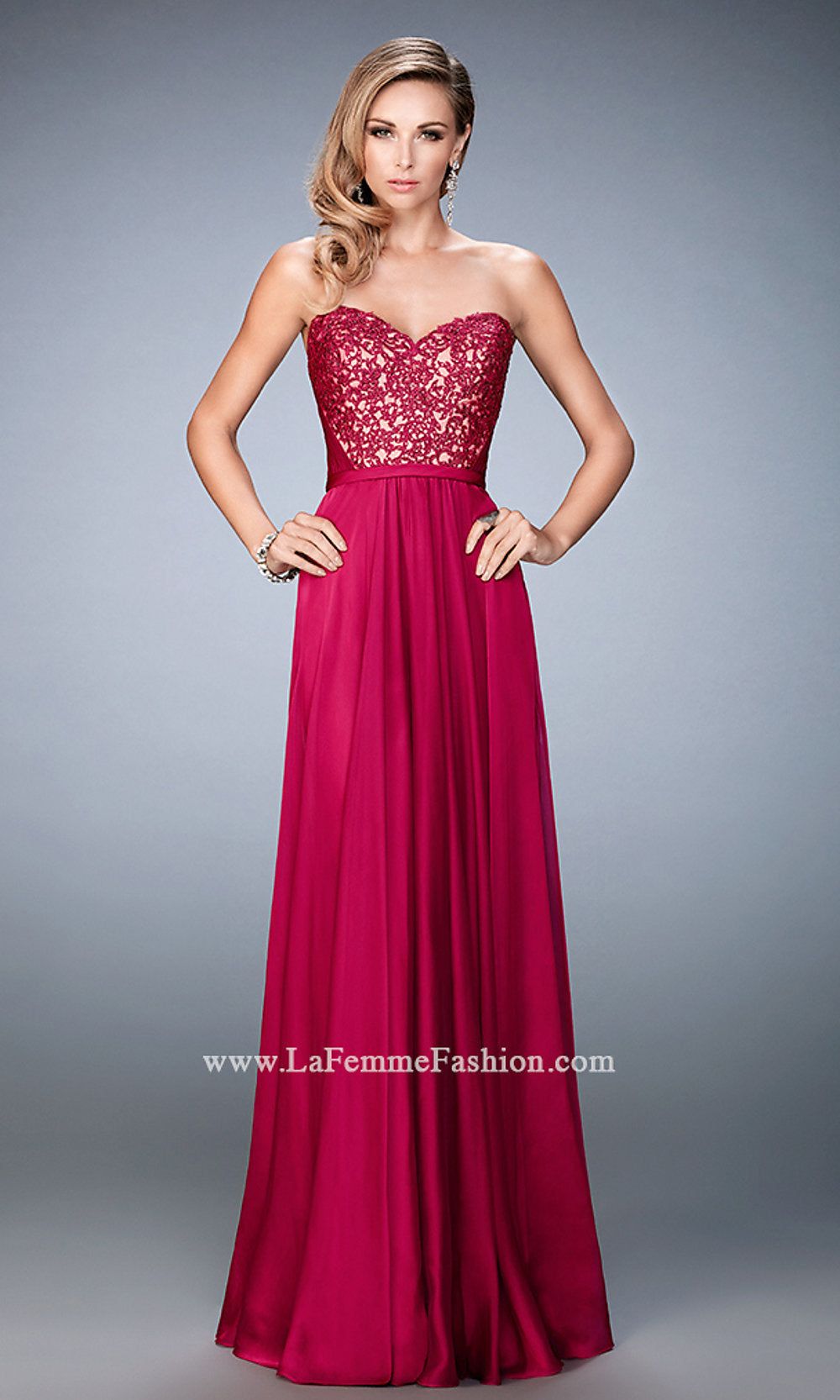 La Femme Floor Length Strapless Gown sold by PromGirl