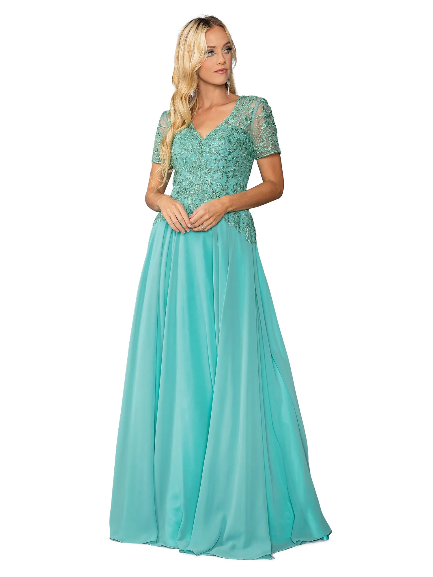 Short-Sleeve Long Formal Dress: Dancing Queen 4445 sold by PromGirl product image thumbnail 3